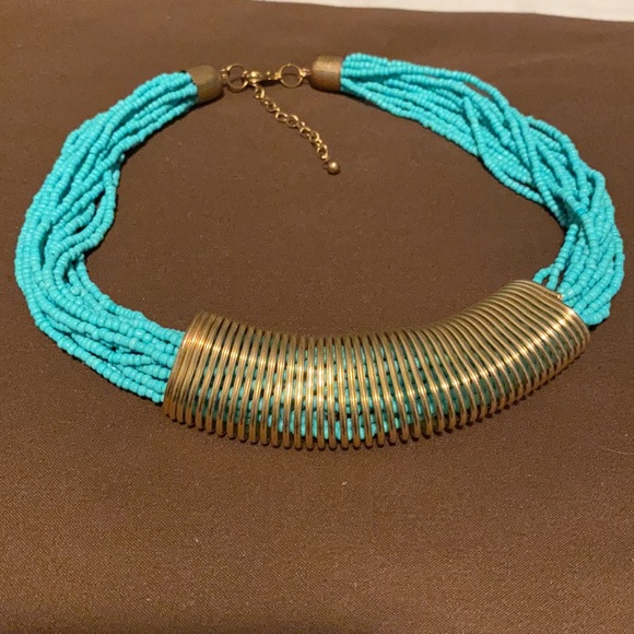 Blue beaded STATEMENT necklace - Picture 2 of 2